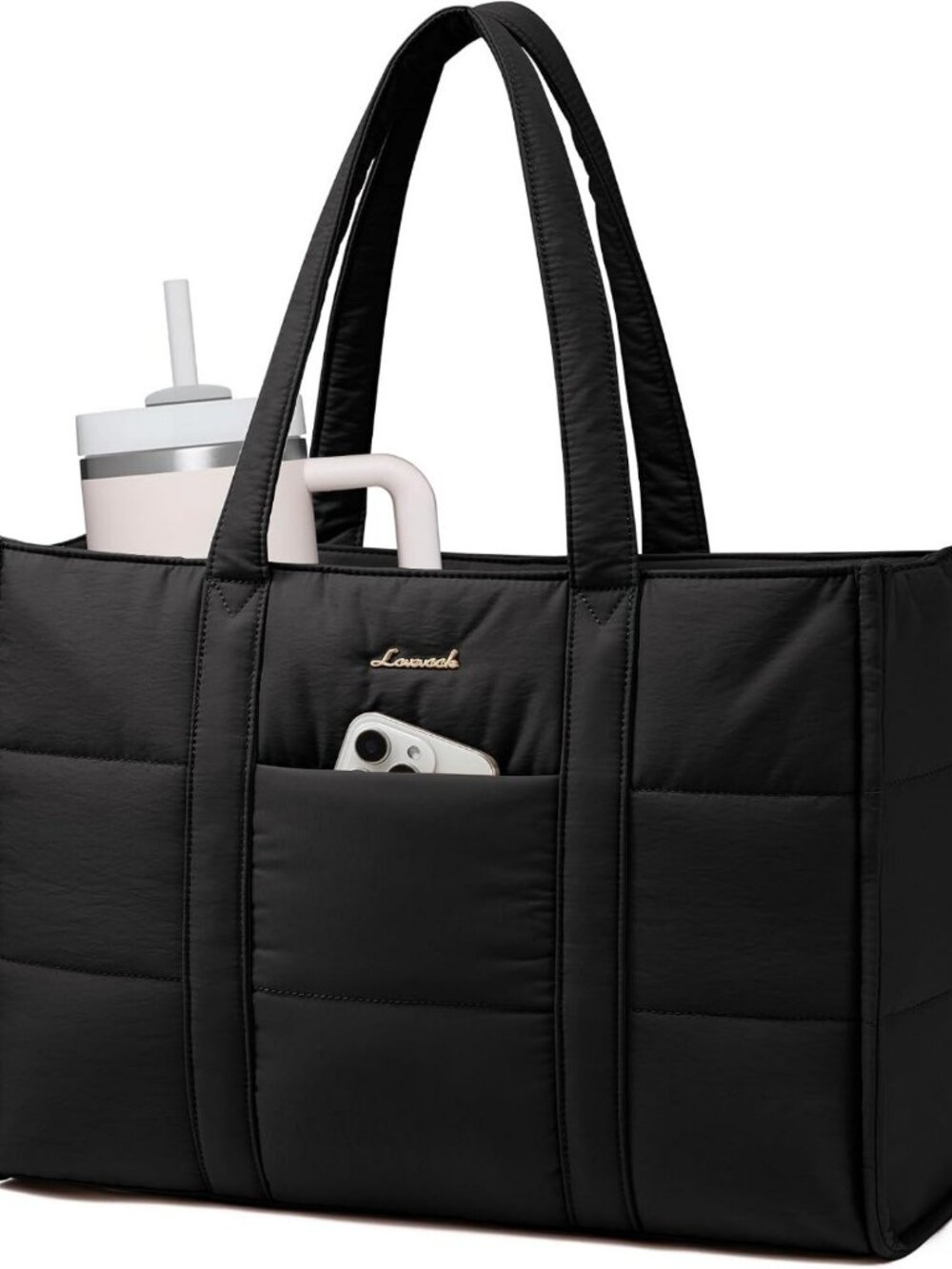 Stylish 17-Inch Puffer Laptop Tote Bag for Women, Lightweight Work Bag, Chic